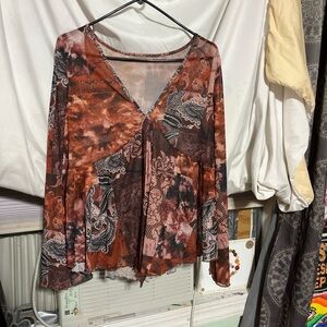 SHEIN Artistic V-Neck Blouse in Earthy Tones